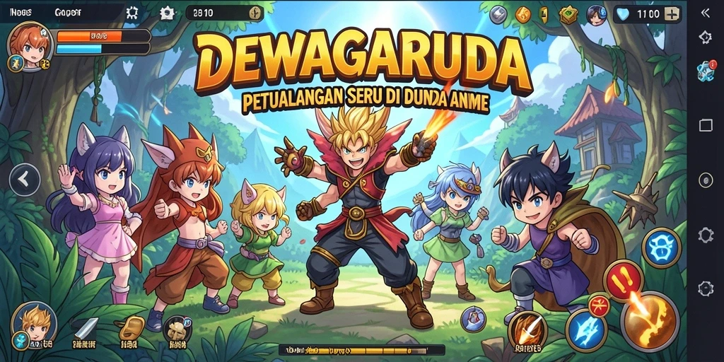 Tangkapan layar gameplay DEWAGARUDA yang menampilkan pertarungan seru di dunia anime.