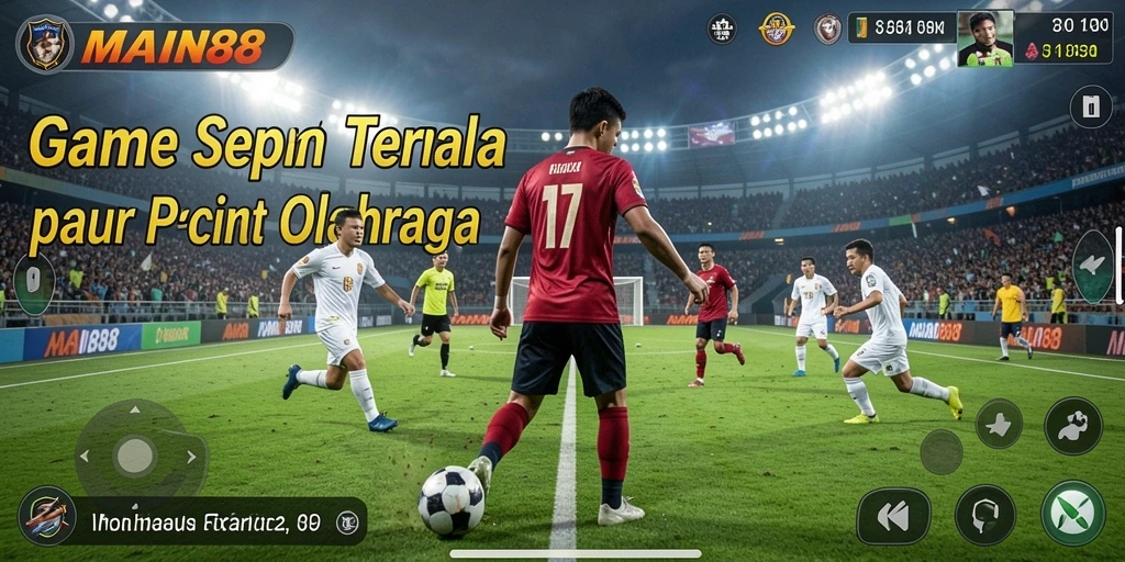 Screenshot utama MAIN88 menampilkan aksi gameplay sepak bola yang mendebarkan.